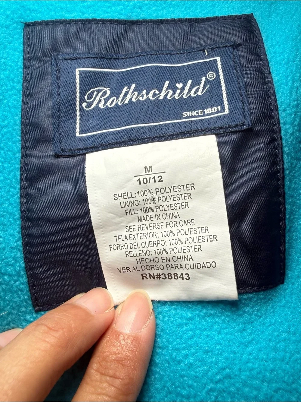 Rothschild Girls 10/12 Winter Puffer Ski Jacket Blue Colorblock Removable Hood